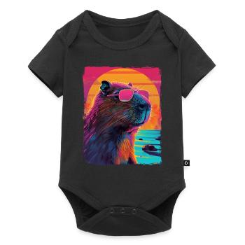 Rétro des années 80 Neon Rose Drôle Cool Capybara Rongeur - Body à manches courtes Premium Bébé - noir - Devant