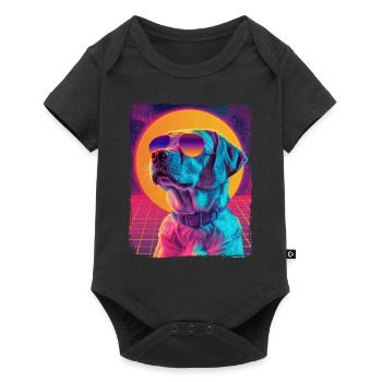 Retro 80s Neon Pink Purple Cool Dog Animal Sunset - Baby Premium short-sleeve bodysuit - black - Front