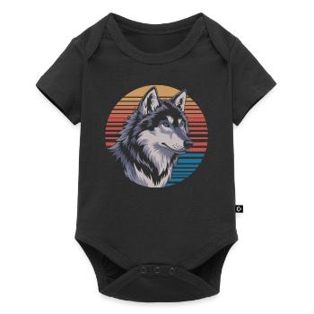 Loup majestueux avant le coucher du soleil - Body à manches courtes Premium Bébé - noir - Devant