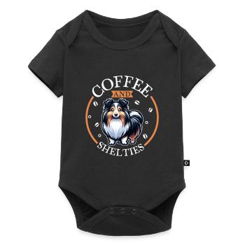 Café et chien de berger Shetland - Body à manches courtes Premium Bébé - noir - Devant