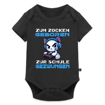 Zum Zocken geboren zur Schule gezwungen Katze - Baby Premium Kurzarmbody - Schwarz - Vorne