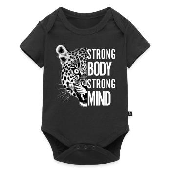 Starker Körper Starker Geist Motivierender Leopard - Baby Premium Kurzarmbody - Schwarz - Vorne