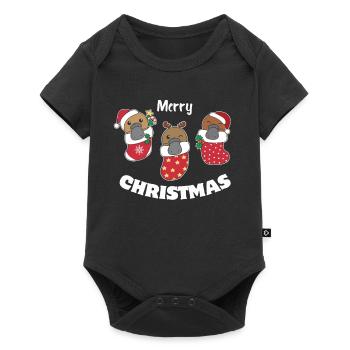Süße Schnabeltiere in Weihnachtssocke zu - Baby Premium Kurzarmbody - Schwarz - Vorne