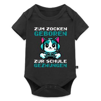 Zum Zocken geboren zur Schule gezwungen Katze - Baby Premium Kurzarmbody - Schwarz - Vorne