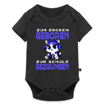 Zum Zocken geboren zur Schule gezwungen Katze - Baby Premium Kurzarmbody - Schwarz - Vorne