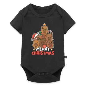 Sapin de Noël Capybara Joyeux Noël - Body à manches courtes Premium Bébé - noir - Devant
