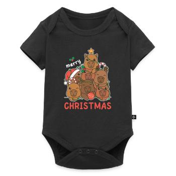 Sapin de Noël Capybara Joyeux Noël - Body à manches courtes Premium Bébé - noir - Devant