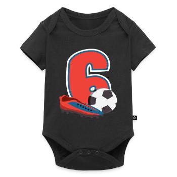 Fête d’anniversaire des enfants de football de 6 ans - Body à manches courtes Premium Bébé - noir - Devant