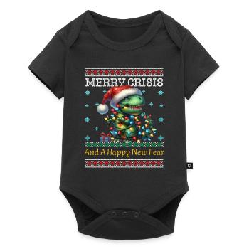 Dino Merry Crisis Ugly Christmas Weihnachten - Baby Premium Kurzarmbody - Schwarz - Vorne