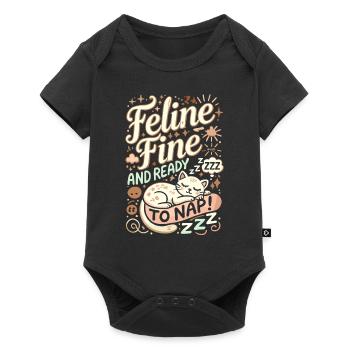 Feline gut und bereit für ein Nickerchen - Baby Premium Kurzarmbody - Schwarz - Vorne