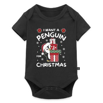 I want a penguin for Christmas cute penguins - Baby Premium short-sleeve bodysuit - black - Front
