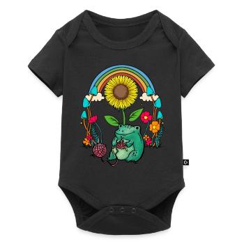 Frosch Frösche Kröte Kinder Kind - Baby Premium Kurzarmbody - Schwarz - Vorne