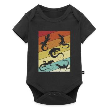 Retro Schopfeidechse Gekkota Gecko Experte Leopard - Baby Premium Kurzarmbody - Schwarz - Vorne