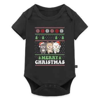 Merry Christmas retro ugly christmas alpaca - Baby Premium short-sleeve bodysuit - black - Front