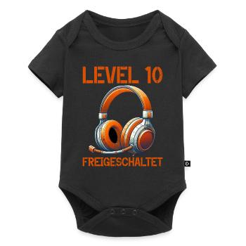 Level 10 Freigeschaltet Gaming Geburtstag PC - Baby Premium Kurzarmbody - Schwarz - Vorne