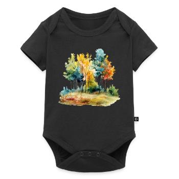 Herbstwald Aquarell Autumn Forest Watercolor - Baby Premium short-sleeve bodysuit - black - Front