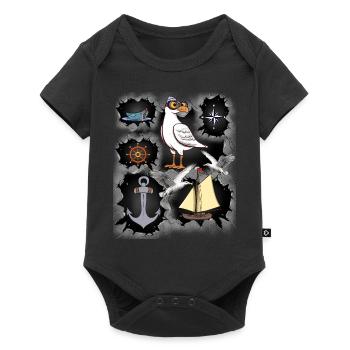 marin marin mouette ancre bateau ahoy - Body à manches courtes Premium Bébé - noir - Devant