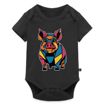 Colorful Geometric Farm Animal Graphic Pig - Baby Premium short-sleeve bodysuit - black - Front