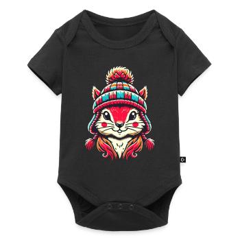 Écureuil joyeux avec chapeau d’hiver - Body à manches courtes Premium Bébé - noir - Devant