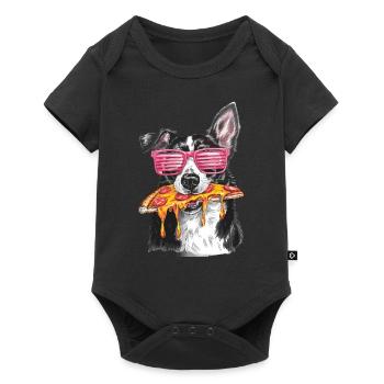 Cooler Border Collie Pizza - Baby Premium Kurzarmbody - Schwarz - Vorne