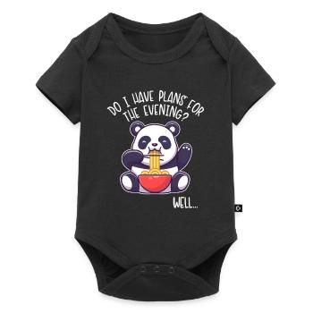 Ich habe Pläne für den Abend Panda Bär Freund - Baby Premium Kurzarmbody - Schwarz - Vorne