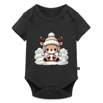 Vintage Weihnachten Rentier Design Mit Schnee - Baby Premium Kurzarmbody - Schwarz - Vorne