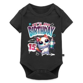 15th Birthday Cat Graffiti - Baby Premium short-sleeve bodysuit - black - Front