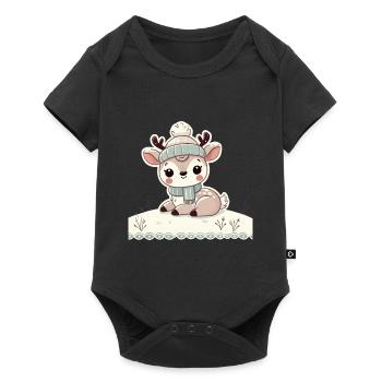 Bezauberndes Vintage Design Mit Rentier Und Schnee - Baby Premium Kurzarmbody - Schwarz - Vorne