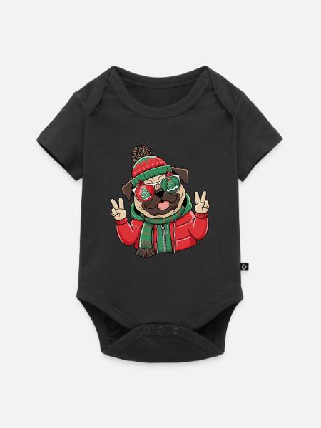 Mops Weihnachten für Mopsbesitzer - Baby Premium Kurzarmbody - Schwarz