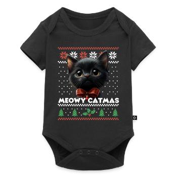 Meowy Catmas Weihnachten Partnerlook mit Kätzchen - Baby Premium Kurzarmbody - Schwarz - Vorne