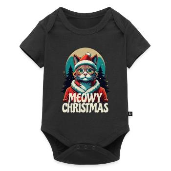 Meowy Christmas - Geschenk mit Katze - Baby Premium Kurzarmbody - Schwarz - Vorne