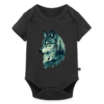 Majestätischer Wolf und Hirsch Natur Kunst - Baby Premium Kurzarmbody - Schwarz - Vorne