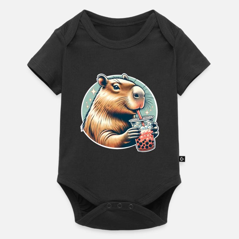 Capybara Bubble Tea - Baby Premium Kurzarmbody - Schwarz