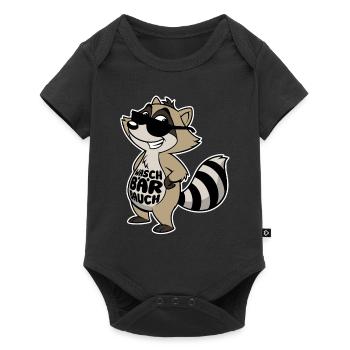 Waschbär Bauch - Waschbrett Bauch Sport Geschenk - Baby Premium Kurzarmbody - Schwarz - Vorne