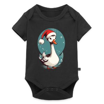 Canard festif avec chapeau de Père Noël - Body à manches courtes Premium Bébé - noir - Devant