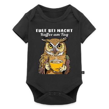 EULE bei Nacht Kaffee am Tag - Baby Premium Kurzarmbody - Schwarz - Vorne