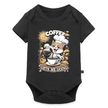 Niedliche Katze genießt den Morgenkaffee - Baby Premium Kurzarmbody - Schwarz - Vorne