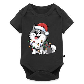 Keeshond Christmas Lights Xmas Dogs Gifts - Baby Premium Kurzarmbody - Schwarz - Vorne