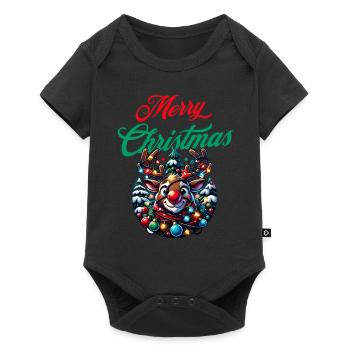 Merry Christmas wishes funny reindeer - Xmas - Baby Premium short-sleeve bodysuit - black - Front