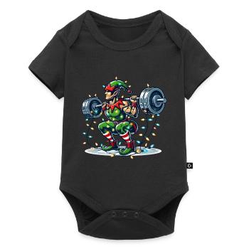 Christmas Muscle Building Elf Dumbbell Training - Baby Premium short-sleeve bodysuit - black - Front