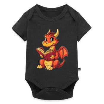 Fröhlicher roter Drache Fantasie für Buchliebhaber - Baby Premium Kurzarmbody - Schwarz - Vorne