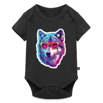 Lustiger Wolf mit Sonnenbrille für einen Wolf Fan - Baby Premium Kurzarmbody - Schwarz - Vorne