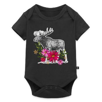 Moose With Flowers - Baby Premium short-sleeve bodysuit - black - Front