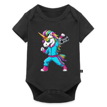 Einhorn in den 80er mit Kassettenrecorder - Baby Premium Kurzarmbody - Schwarz - Vorne