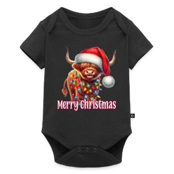 Bovins Highland avec chapeau de Noël Joyeux Noël - Body à manches courtes Premium Bébé - noir - Devant