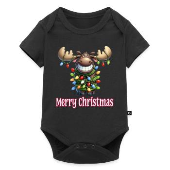 Grinning Moose with Fairy Lights Merry Christmas - Baby Premium short-sleeve bodysuit - black - Front
