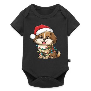 Père Noël Chapeau Noël Chien Lumières Noël Chiens Cadeaux - Body à manches courtes Premium Bébé - noir - Devant