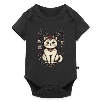 Christmas cat with antlers and baubles - Baby Premium short-sleeve bodysuit - black - Front