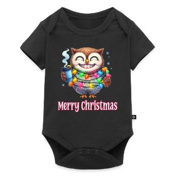 Funny Owl with Coffee Mug Merry Christmas - Baby Premium short-sleeve bodysuit - black - Front