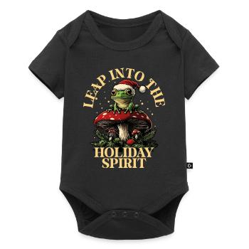 Merry Christmas, frog on mushroom cottagecore - Baby Premium short-sleeve bodysuit - black - Front
